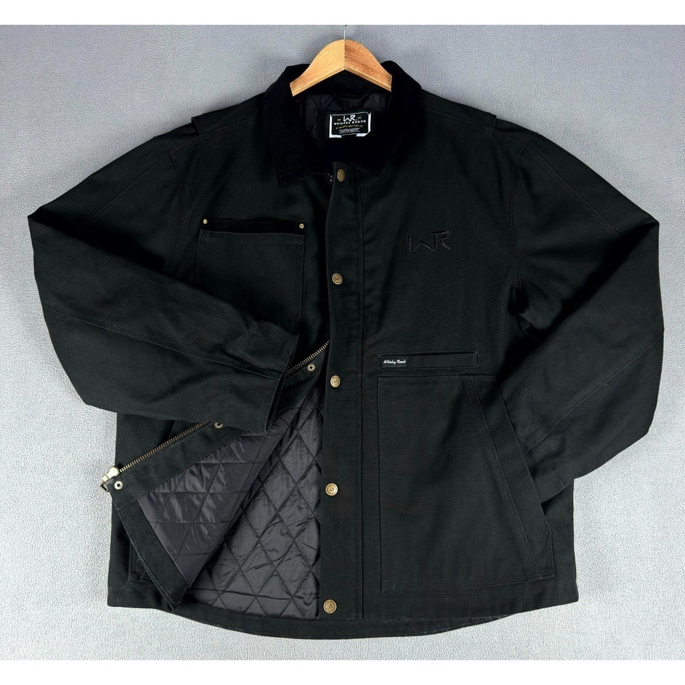 Whiskey Ranch Jacket Mens XL Black Dri Duck Quilt Lined Corduroy‎ Collar Western
